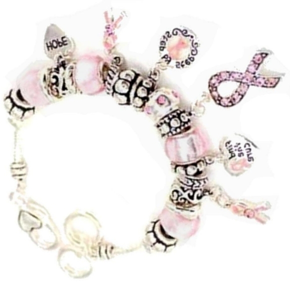 Pink Ribbon Angel Breast Cancer Awareness Charm Bracelet - Picture 4 of 11